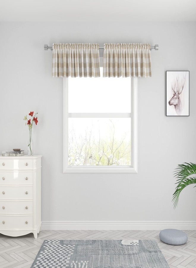 UPOPO 2 Pieces Valences Buffalo Check Kitchen Tier Curtains Classic Plaid Gingham Farmhouse Window Curtain Valance Living Room Bedroom Rod Pocket Beige & White 56"x 16" - Image 5